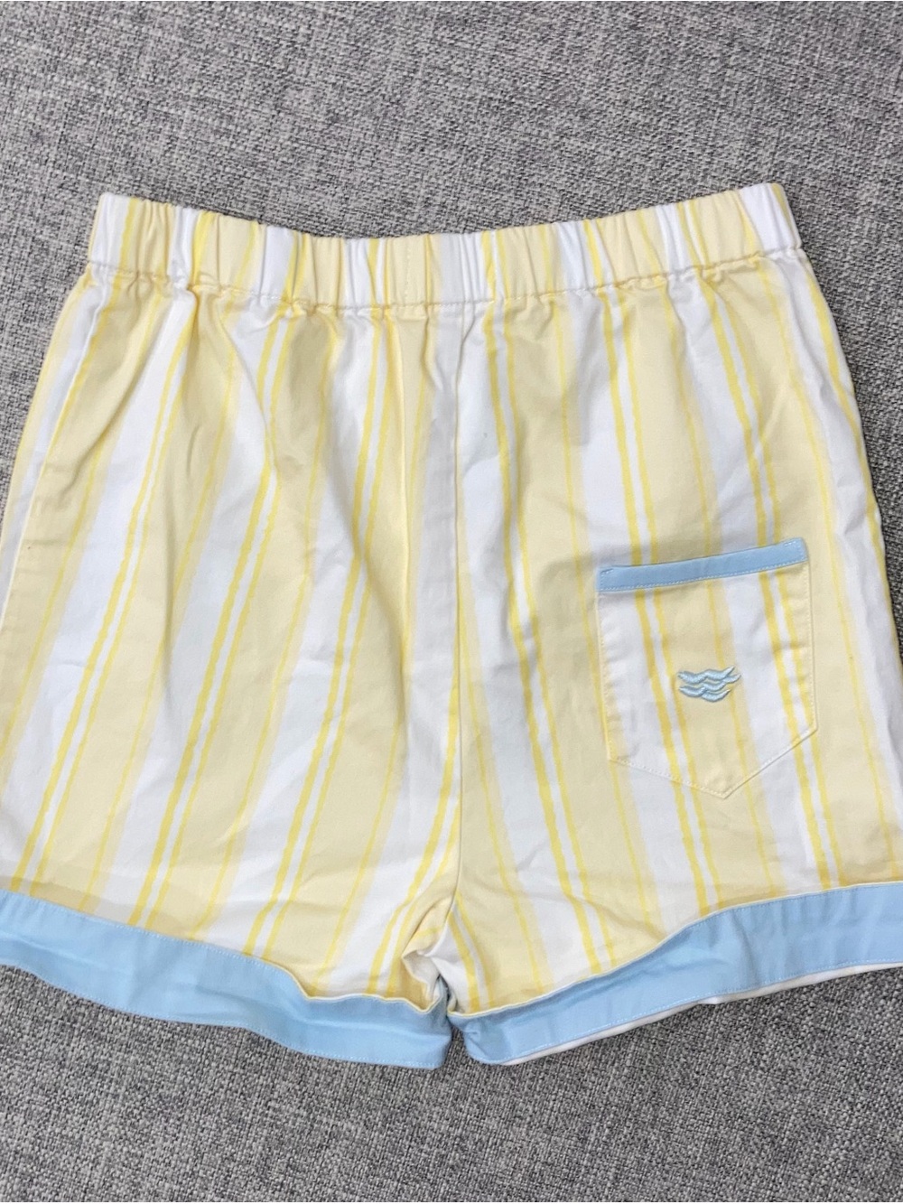 Yellow Stripe Kids Shorts with Light Blue Trim